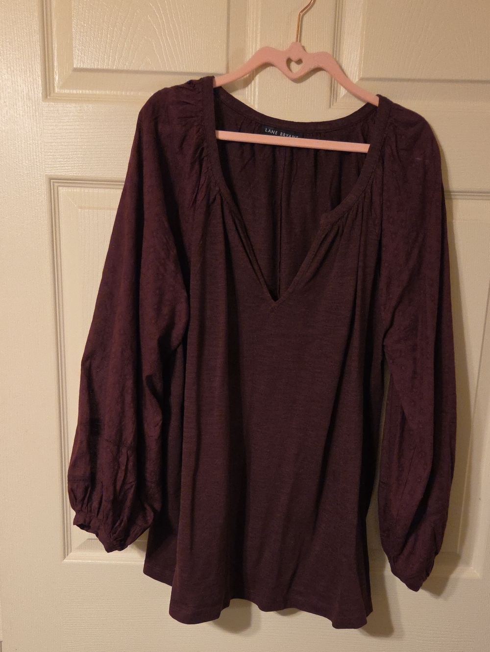 Lane Bryant Deep Plum V-Neck Balloon Sleeve Top